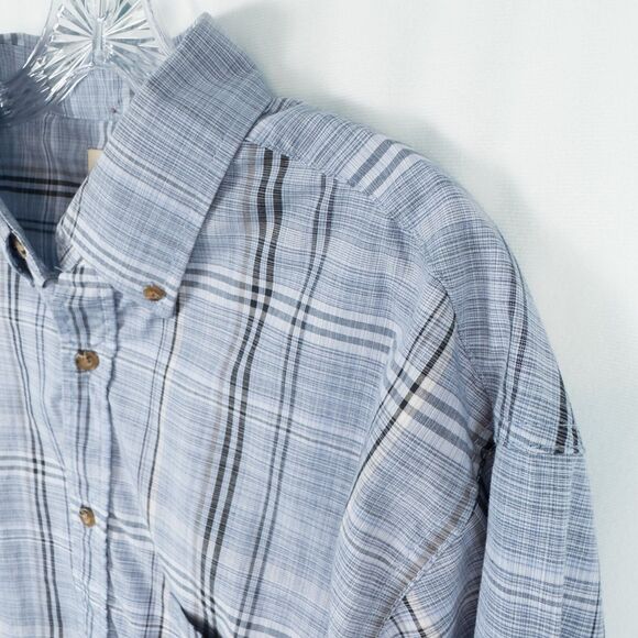 Haggar Long Sleeve Plaid Cotton Blend Button Down Shirt Blue Mens Large Office - Picture 7 of 16